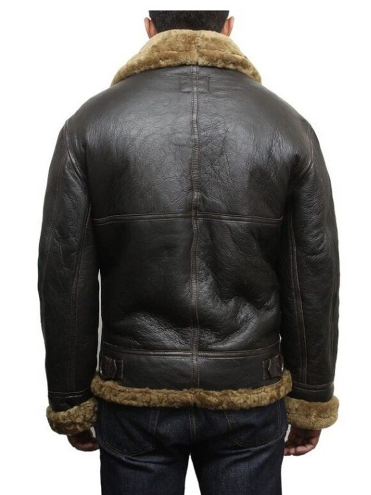 Real Shearling Sheepskin Flaying Black Leather Jacket