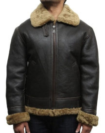Real Shearling Sheepskin Flaying Black Leather Jacket