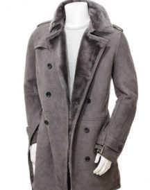 Shearling Sheepskin Grey Leather Coat