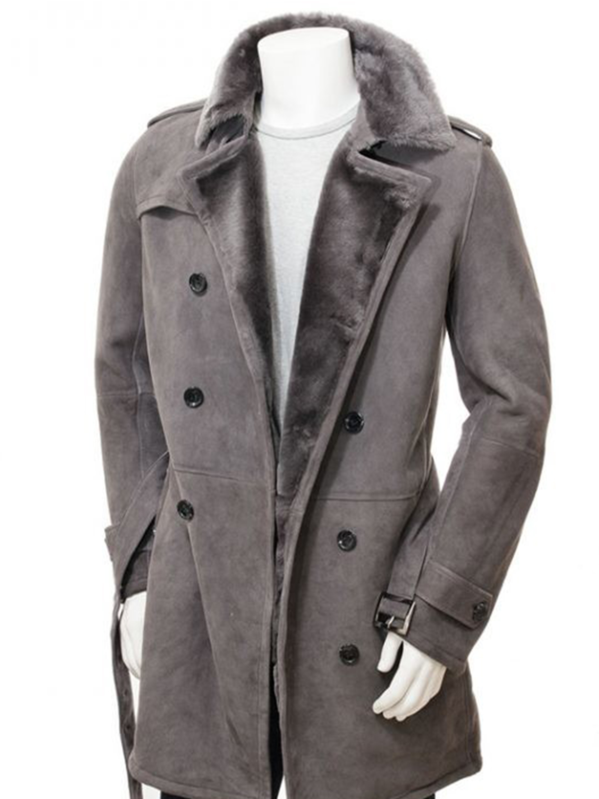 Shearling Sheepskin Grey  Leather  Coat  Stars Jackets