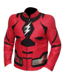 The Flash Justice League Ezra Red Leather Jacket