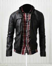 Classic Black Button Pocket Leather Jacket
