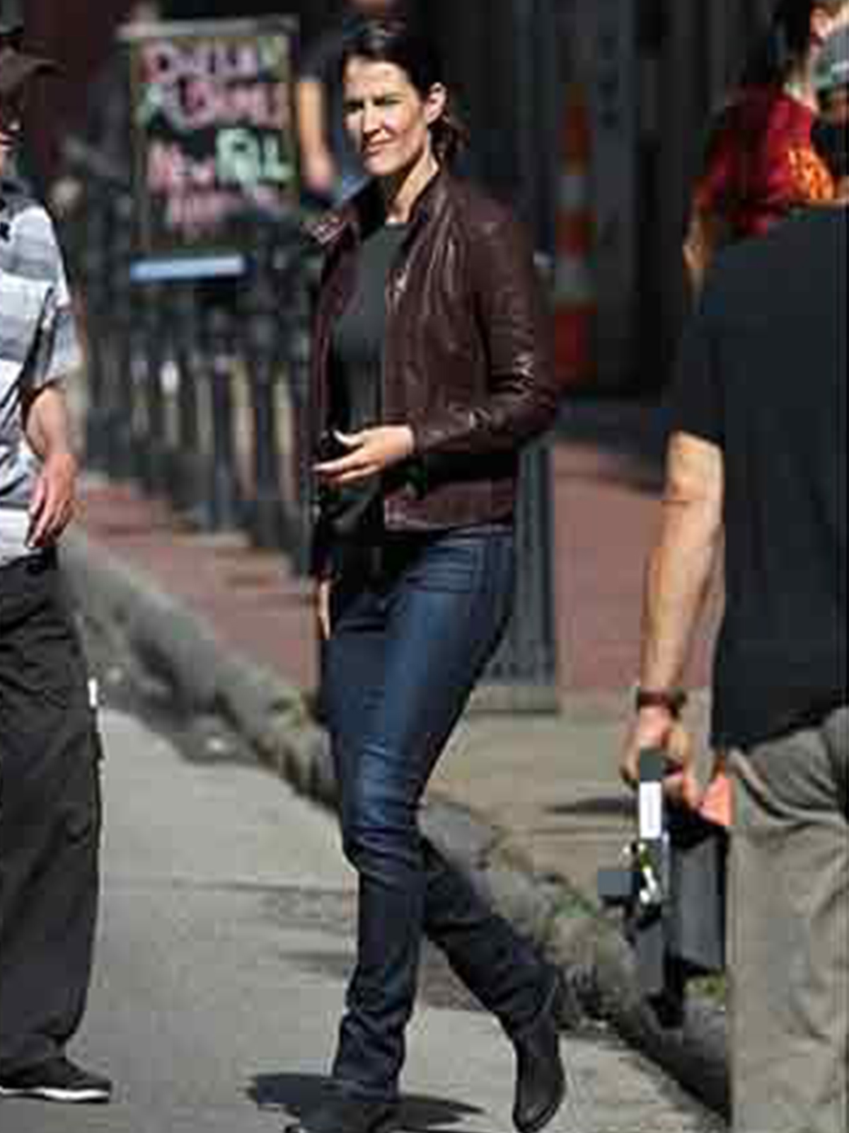 Cobie Smulders Maroon Leather Jacket