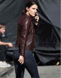 Cobie Smulders Maroon Leather Jacket