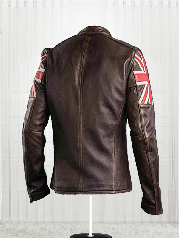 Men's Biker UK Flag Leather Jacket