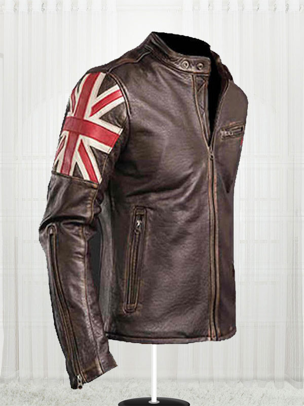 Men's Biker UK Flag Leather Jacket