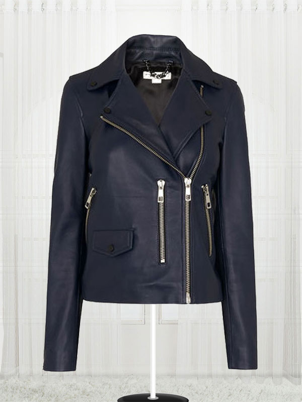 womens navy blue leather jacket