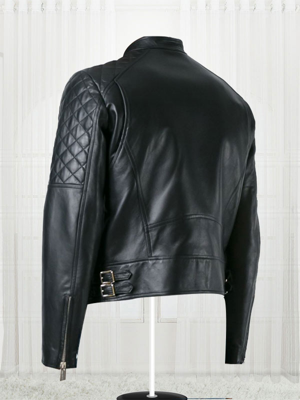 Quilt Sleeved Stylish Black Leather Jacket