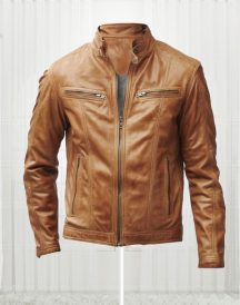 Slim Fit Bikers Men's Tan Brown Leather Jacket