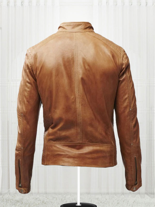 Slim Fit Bikers Men's Tan Brown Leather Jacket