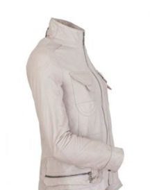 Vitória Sporty Women White Leather Motorcycle Jacket Vitória Sporty Women White Leather Motorcycle Jacket