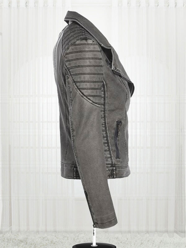 Women's Antique Stylish Biker Leather Grey Jacket