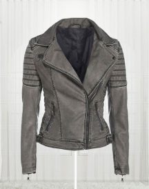 Women's Antique Stylish Biker Leather Grey Jacket