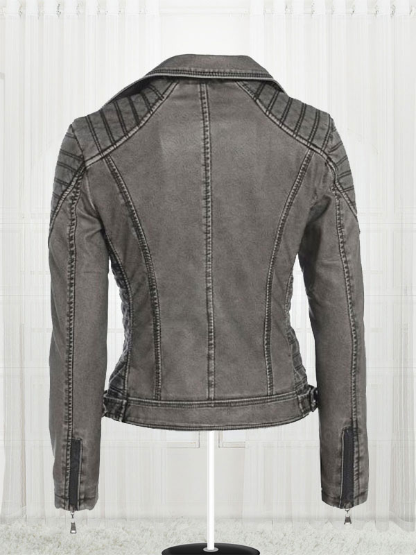 Women's Antique Stylish Biker Leather Grey Jacket