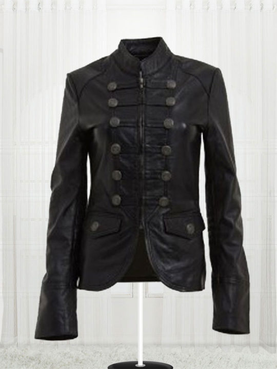 Womens Military Style Faith Leather Stars Jackets Womens Military Black Leather Jackets