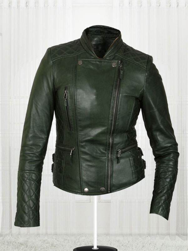 Women's Olive Green Biker Jacket