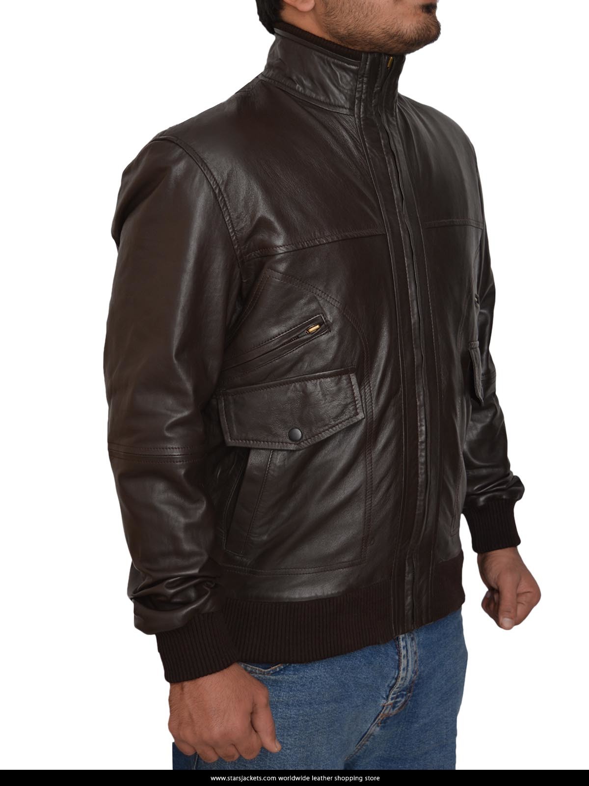 6 Pocket Slim-fit Bomber Leather Jacket