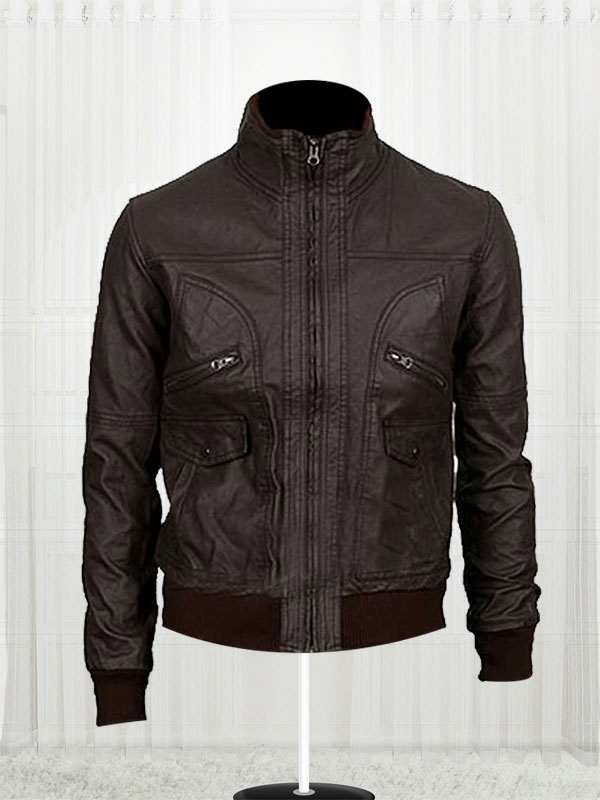 Slim-fit Bomber Dark Brown Leather Jacket