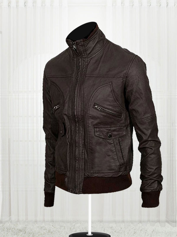 6 Pocket Slim-fit Bomber Leather Jacket