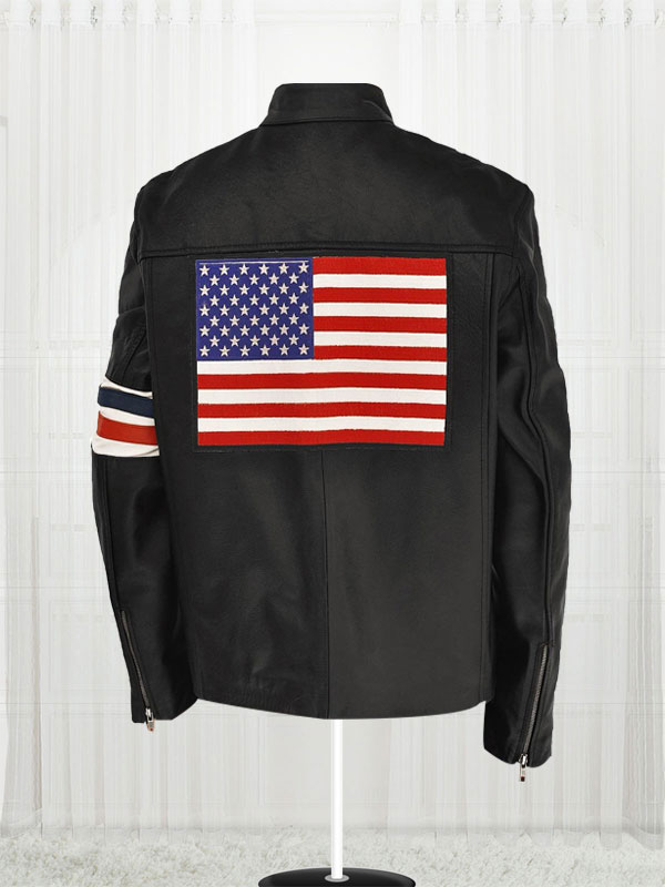 American Flag Jacket - Black Leather Motorcycle Jacket