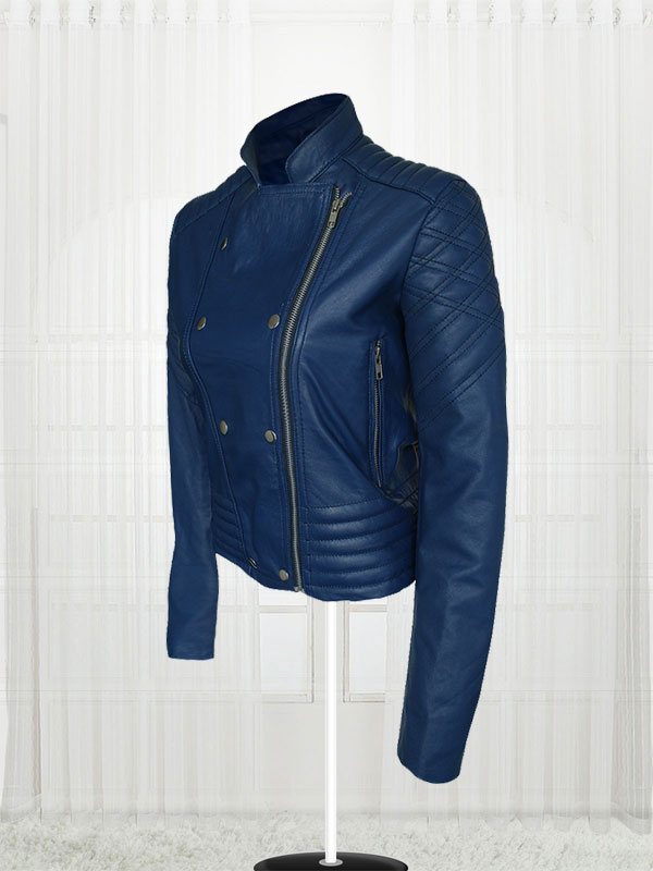 London Studio Susanna Reid Blue leather Jacket