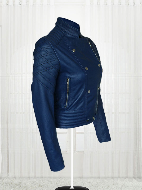 London Studio Susanna Reid Blue leather Jacket