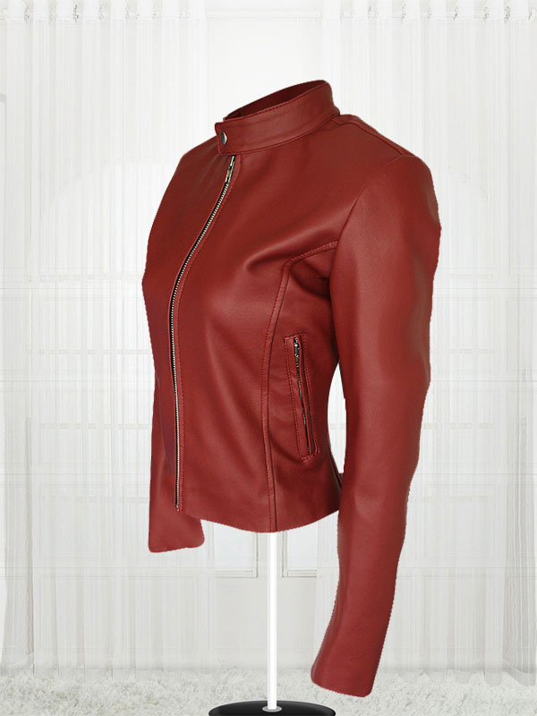 Women Maroon Color Leather Jacket