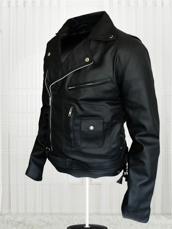 Arnold Schwarzenegger Terminator Movie Biker Black Leather Jacket