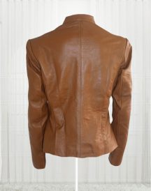 Women Brown Front Zip Leather Jacket Women Brown Front Zip Leather Jacket