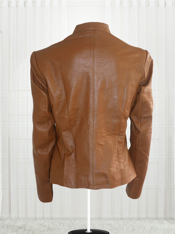 Stylish Women Brown Front Zip Leather Jacket