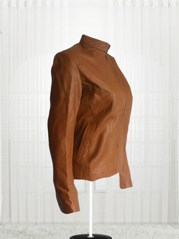 Women Brown Front Zip Jacket