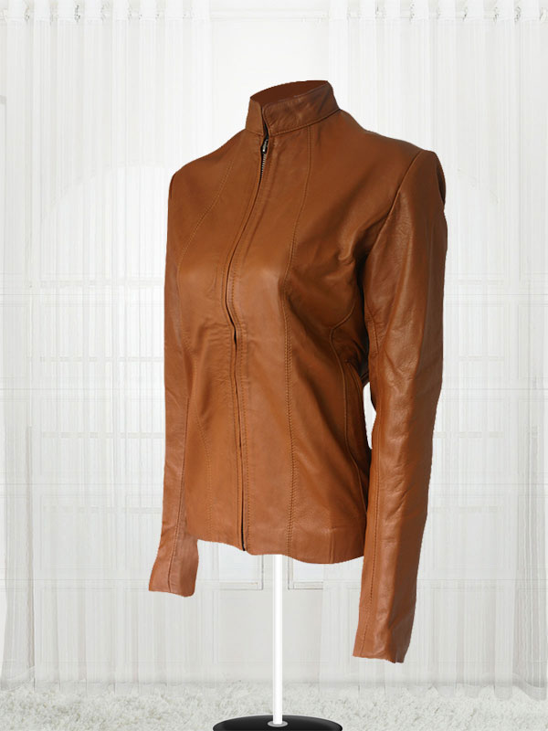 Women Brown Front Zip Jacket
