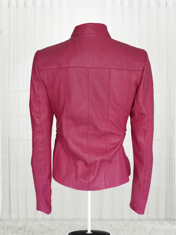 Women Pink Color 4 Pockets Leather Jacket