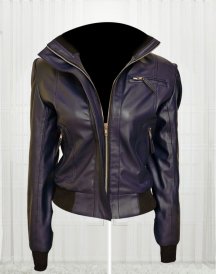 Rose Taylor Blue Bomber Leather Jacket