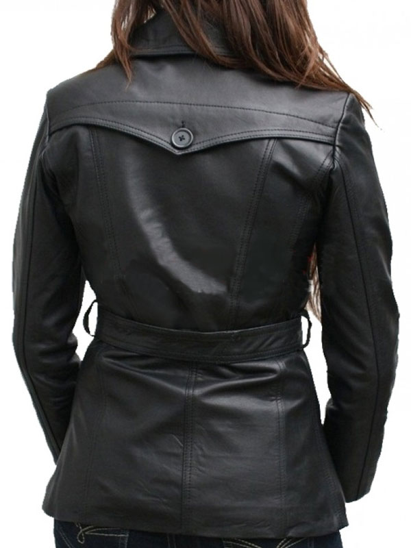 Classic Women Quilted Black Leather Coat Stars Jackets