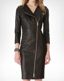 Ashley Roberts Black Long Leather Coat Dress
