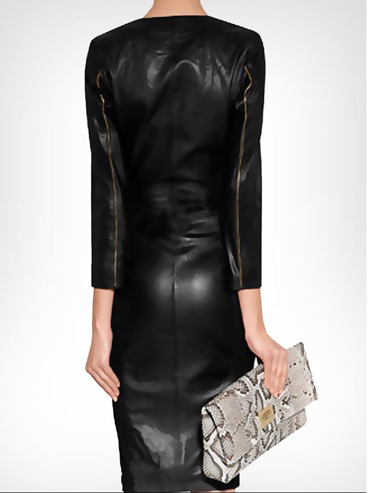 Ashley Roberts Black Long Leather Coat Dress