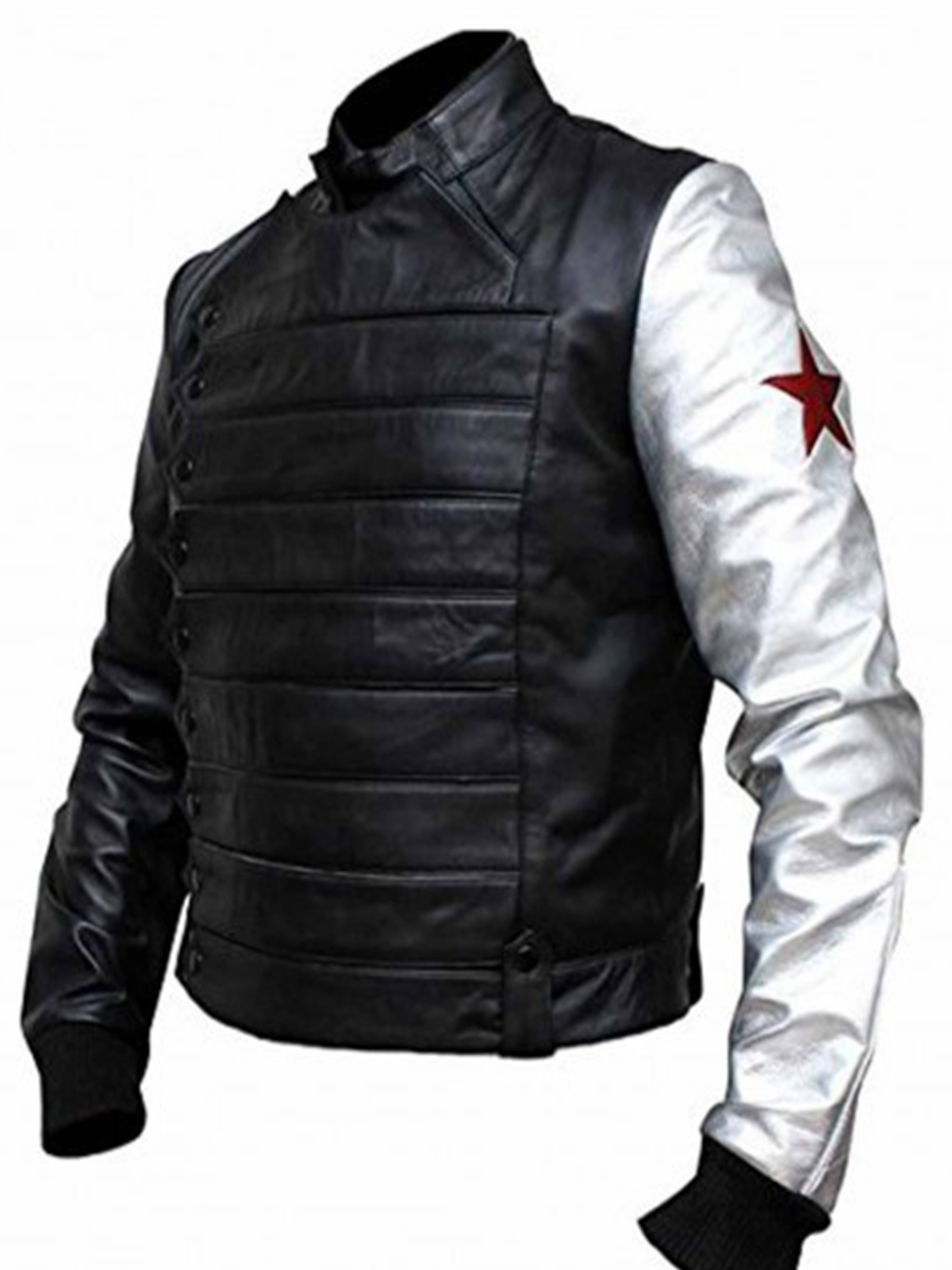 Bucky Barnes Winter Soldier Jacket With Silver Sleeve Stars Jackets Bucky Barnes Winter Soldier Jacket With Silver Sleeve Stars Jackets