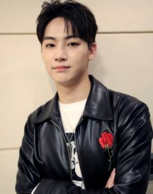 Jaebum wearing 17SS red rose Leather Jacket.