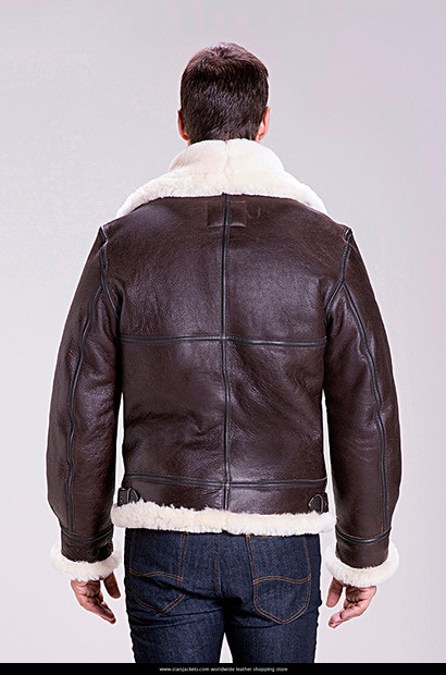 Classic B-3 Sheepskin Leather Bomber Brown Jacket