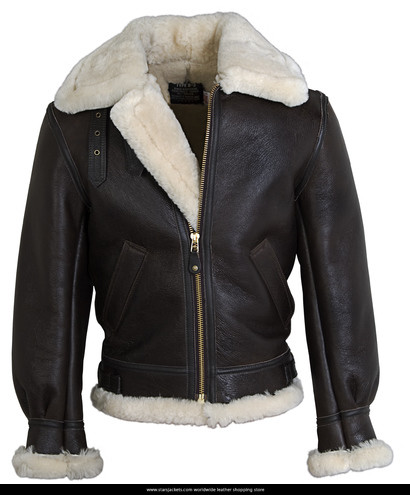 Classic B-3 Sheepskin Leather Bomber Brown Jacket