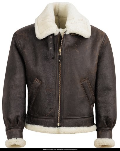Classic B-3 Sheepskin Leather Bomber Brown Jacket
