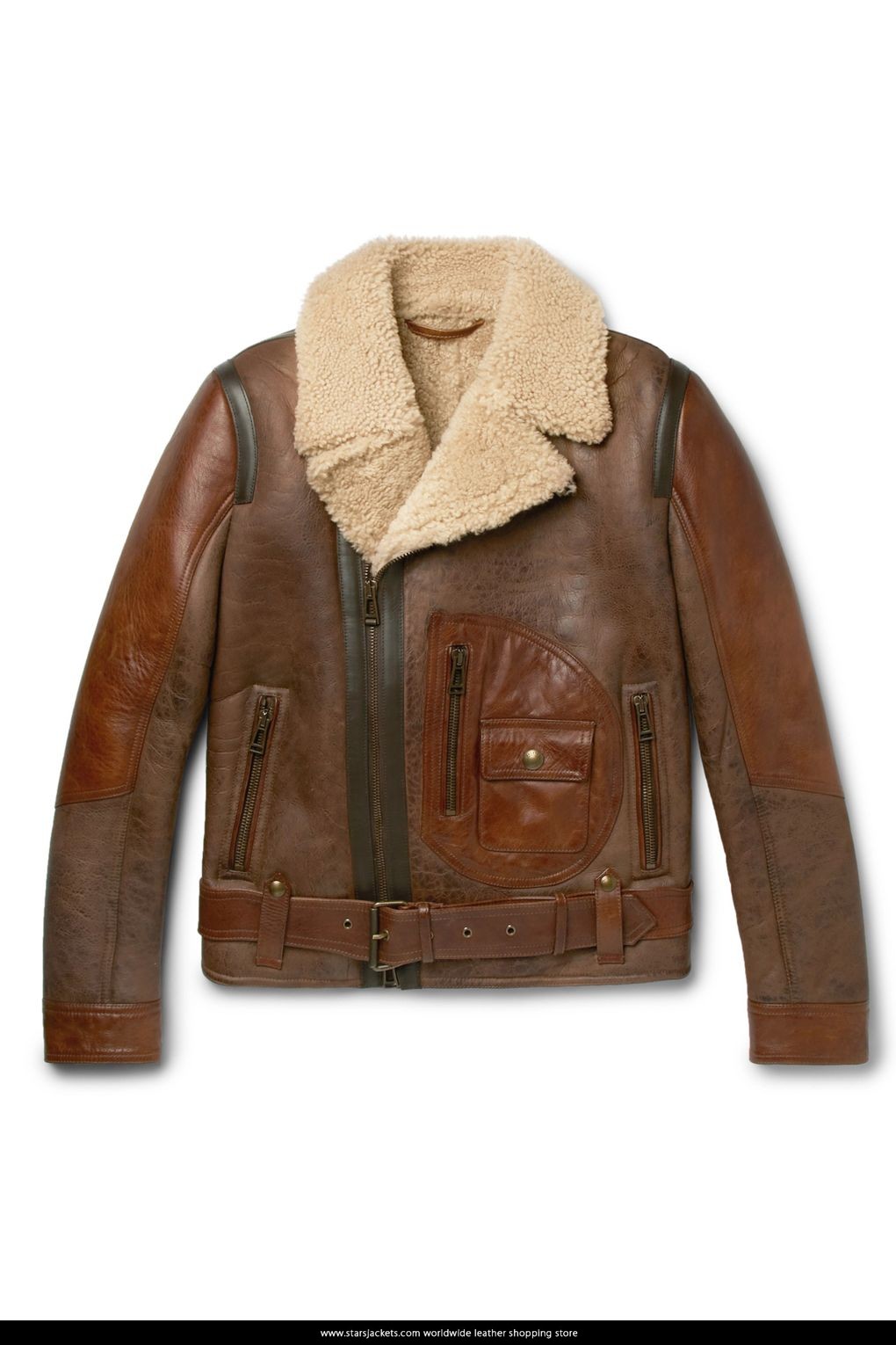 shearling trimmed leather coat