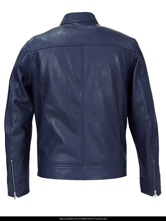 Ionic Navy Blue Biker Leather Jacket - Stars Jackets