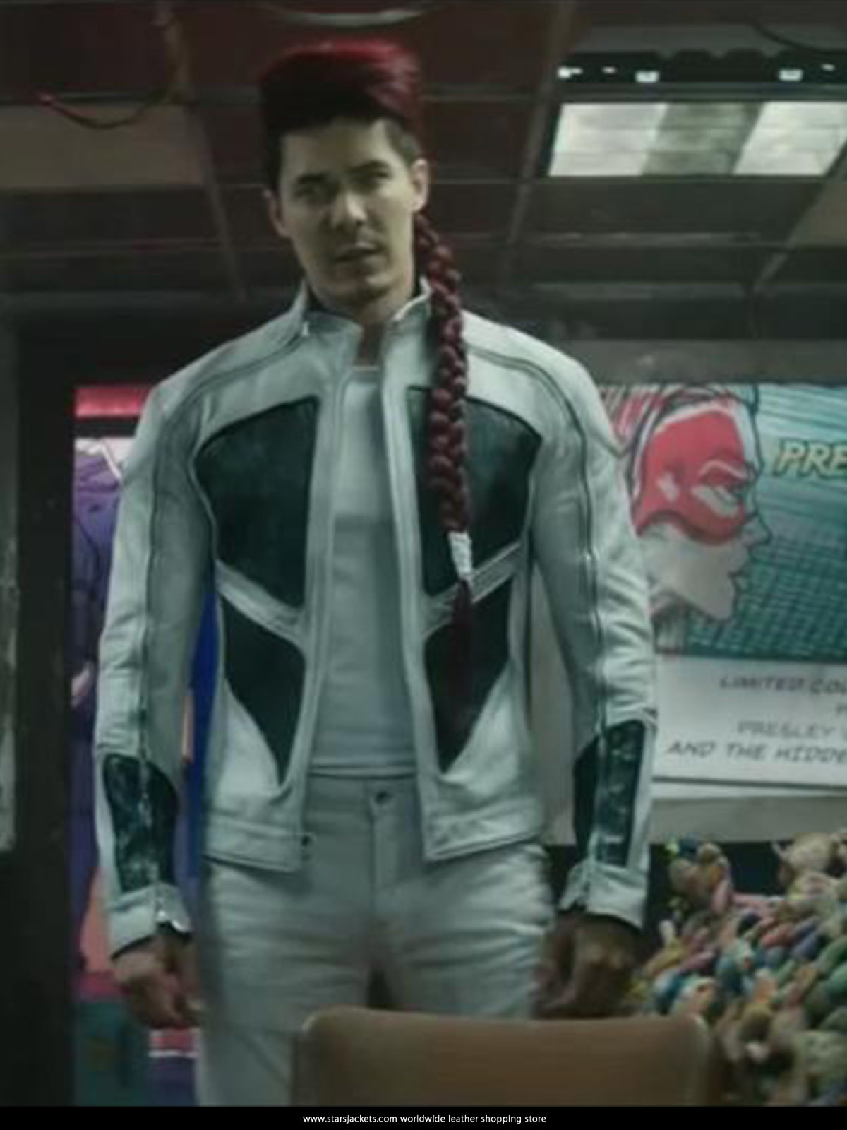 Lewis Tan as Shatterstar White leather Jacket in Deadpool 2