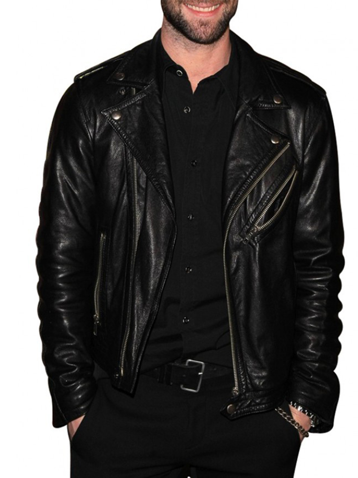 Adam Levine Black Leather Motorcycle Jacket