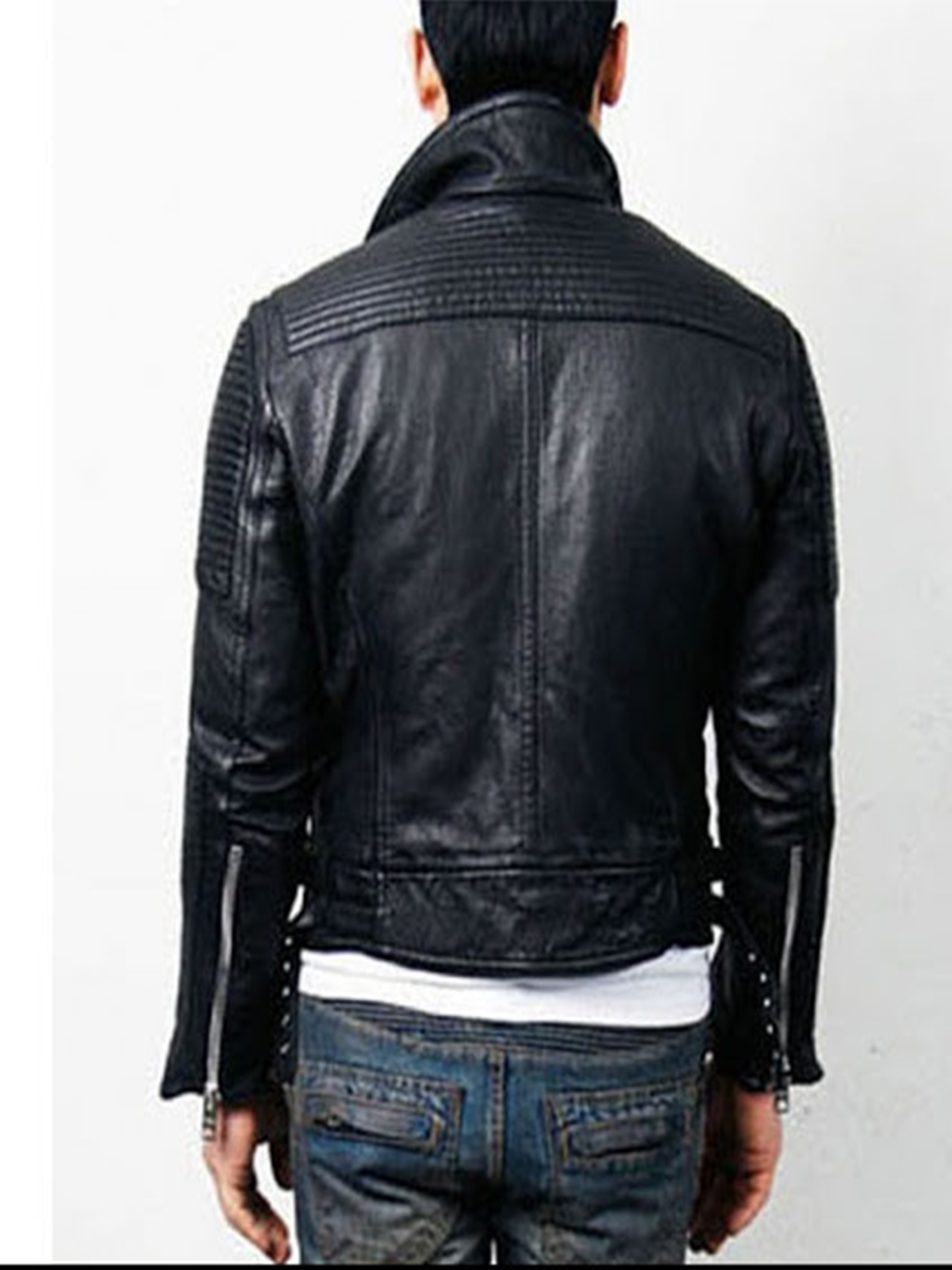 Men's Black Double Breasted Stud Detailing Biker Jacket