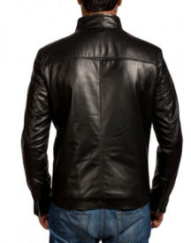 Men’s White Stripes Black Leather Jacket Men’s White Stripes Black Leather Jacket
