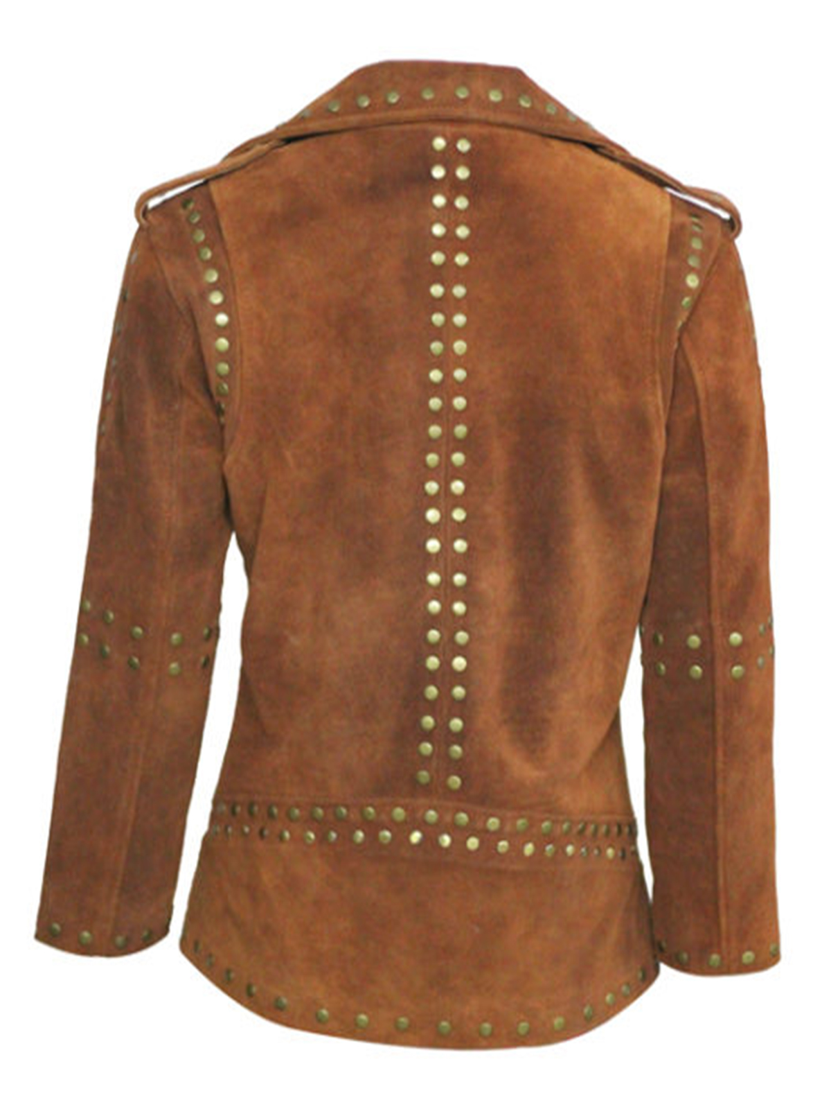 Women Brown Silver Studded Brando Leather Jacket