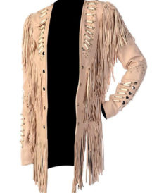 Women Western With Fringes Beads And Bones Jacket